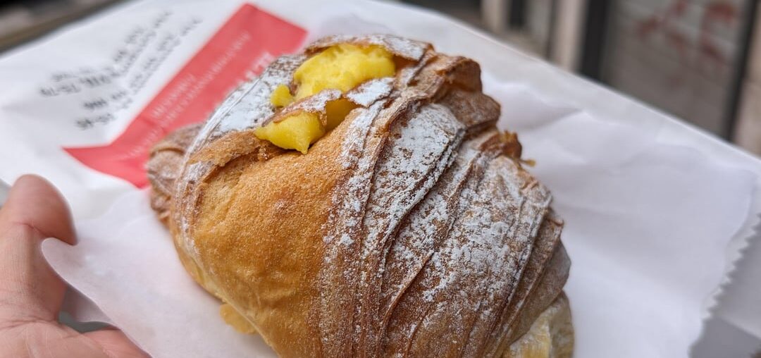 Trip to Rome. Cornetto with cream filling, Ice cream (pistachio and salted caramel), focaccia coppa di testa.