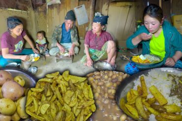 Home made Potatoes French Fries & Rice making & eating || Village Style Potatoes recipe #villagefood