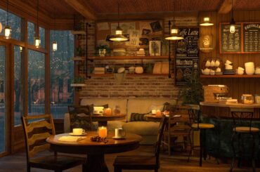 4K Cozy Coffee Shop with Smooth Piano Jazz Music for Relaxing, Studying and Working