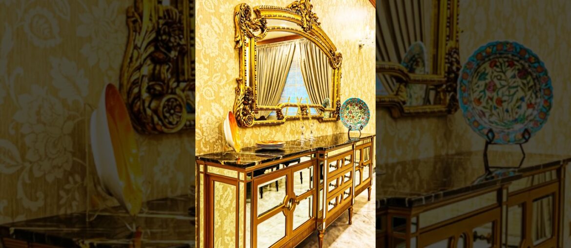 Elegant Dining Room Design: Solid Wood Table, French Chairs, Crystal Chandelier & 18th Century Curio Elegant Dining Room Design: Solid Wood Table, French Chairs, Crystal Chandelier & 18th Century Curio