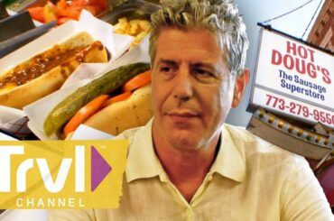 Chicago Deep Dish Pizza & Foie Gras Hot Dogs | Anthony Bourdain: No Reservations | Travel Channel