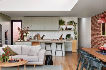 Rhombus-tiled backsplash kitchen in a renovated historic three-bedroom house, Northcote, Melbourne, Victoria, Australia [4000x2560]
