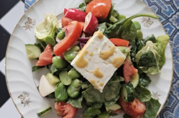 Just a salad with broad beans and a bit of feta