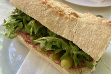 Baguette with Salami, Cornichon, Rucola, and Butter