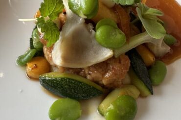 Ris de veau, artichaut, courgette, fèves