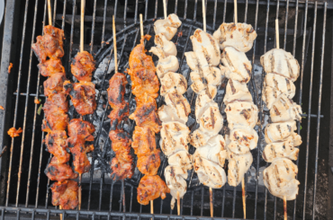 Gochujiang pork shoulder andhoney mustard chicken skewers