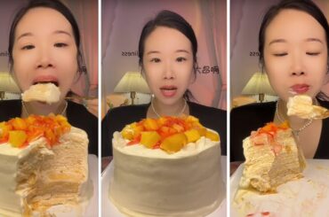 French mille-feuille with mango sago Let's try all kinds of cakes together This dessert is so ci