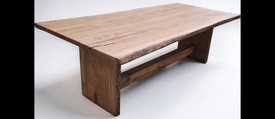 Farmhouse 8-10 seater Rustic Dining Table | French Oak | Farmhouse Base | Live Edge | Walnut Colour