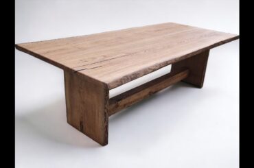 Farmhouse 8-10 seater Rustic Dining Table | French Oak | Farmhouse Base | Live Edge | Walnut Colour