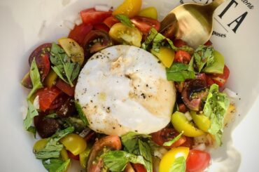 Homegrown tomatoes w/ burrata