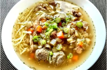 Slow Cooker Chicken Broth with Noodles and Liver Dumplings, Samoan BBQ Chicken and Coconut Rice. Dessert cake with cottage cheese and pineapple.