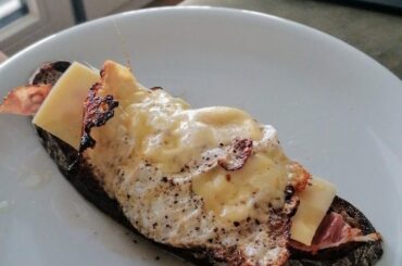 toasted whole grain bread with bacon and cheese baked fried egg