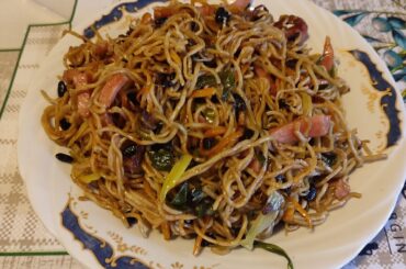 Chow mein and smashed cucumber salad