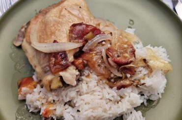 Random dinner of chicken baked with plums from my neighbor's tree...