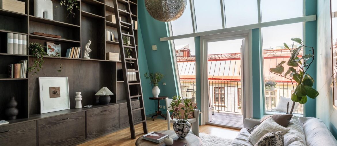 Loft apartment with floor-to-ceiling windows in Linnéstaden, Gothenburg, Sweden [1920x1280]