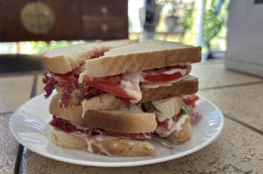 Tomato (Oxheart), Radicchio, Basil, Mozzarella and Parmesan Sandwich