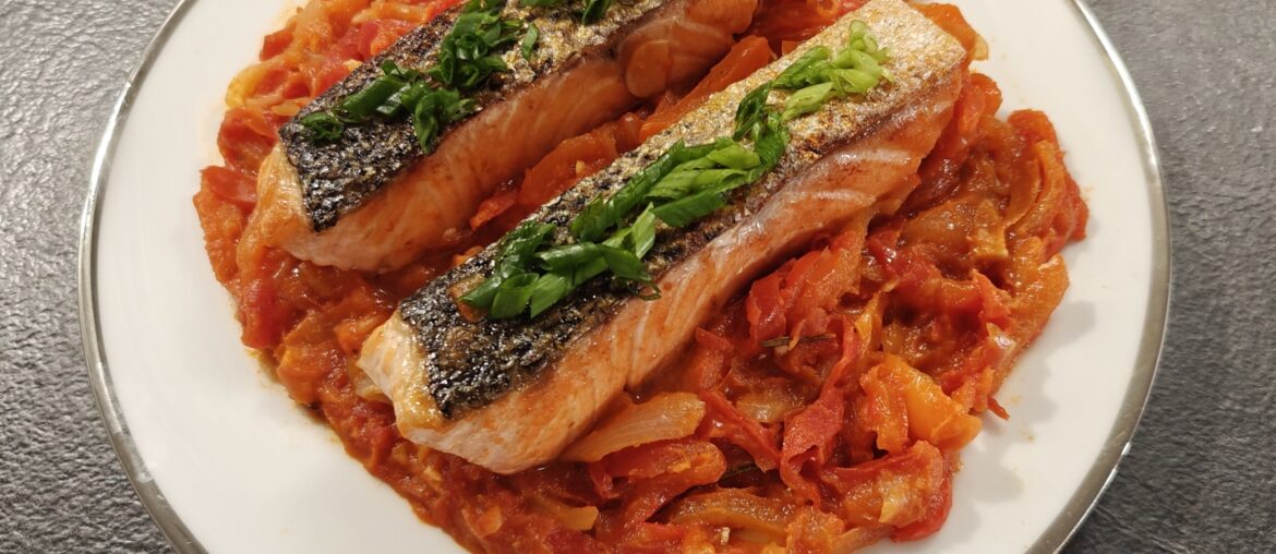 Saumon à la piperade (Recette du Chef Pierre Marco White)
