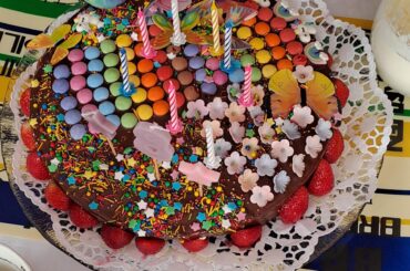 When an 8-year-old gets to decorate her own birthday cake [chocolate cake]