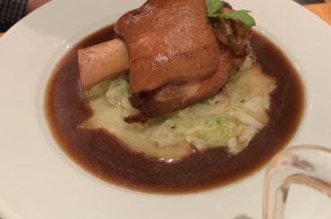 roast pork with mashed potato, buttered cabbage & gravy