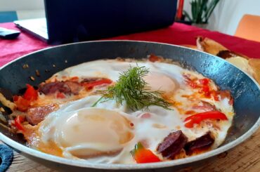 Shakshuka Variation with Polish Sausage and Peppers