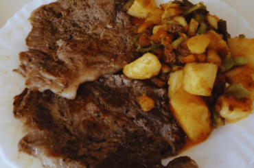 Leftover Boiled Potatoes with Pork Belly Steaks