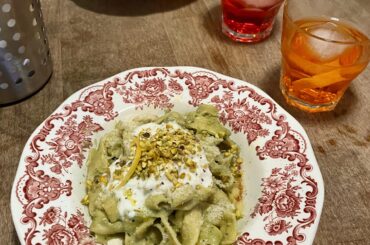 Tagliatelle with Pistachio Pesto and Burrata