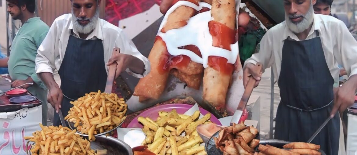 Hard working Old Man Selling Fry Items On Roadside | French Fries | Vegetable Rolls | Potato Samosa