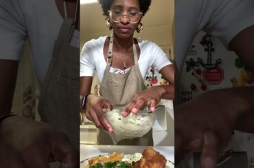 Beer batter fried catfish , French fries ,kale salad