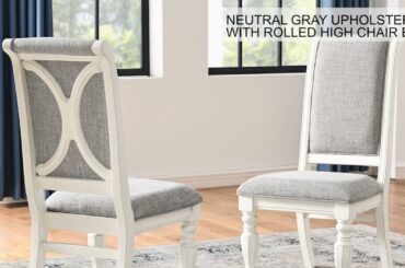 Roundhill Furniture D583 Belleza French Country Dining Set in Antique White and Weathered Oak Finish