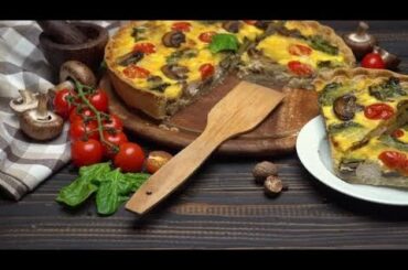 Traditional French Baked Homemade Quiche Pie on Wooden Board | Stock Footage - Videohive