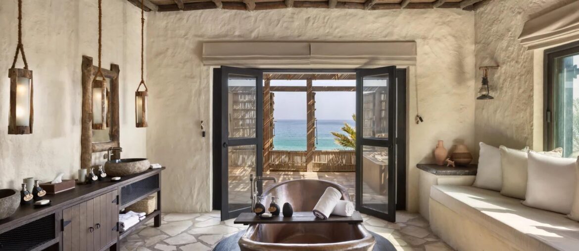 Bathroom with Textured Walls, Six Senses Resort Zighy Bay, Oman [1800x1200]