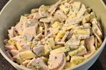 A typical Swiss Wurscht-Chääs-Saloot (sausage and cheese salad) when it's 32°C