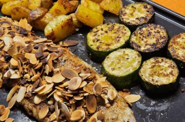 It's getting colder here: Zander with roasted almonds, served with potato and courgette slices will do to combat the cool!