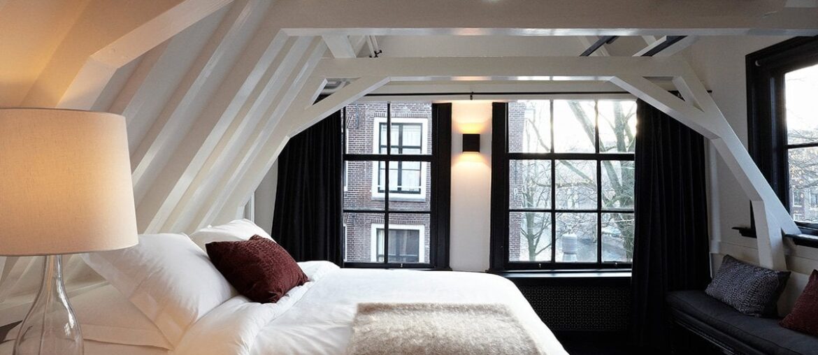 Black and white attic bedroom [1200x800]