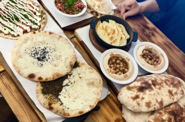Manakish, Hummus, and Baba ghanoush