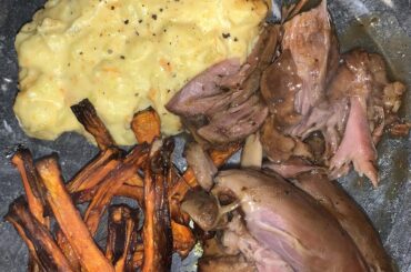 fall-off-the-bone lamb shank with carrot fries & creamy mashed carrots and potatoes
