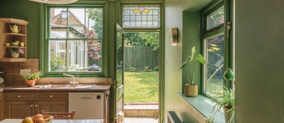 Kitchen opening up to the rear garden in a Victorian villa in the seaside town of Ramsgate, east Kent, England [1600x1067]