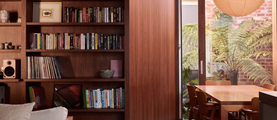 Living space with views of an internal courtyard in a renovated Northcote home, Melbourne, Victoria, Australia [4000x5200]