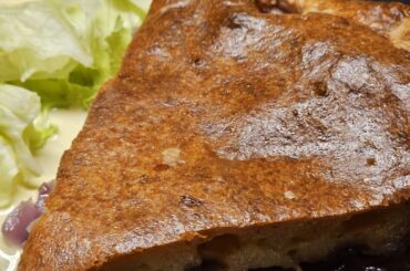 Typical Swiss onion and cheese tart, using a ready-made fondue mix obtained directly from the manufacturer