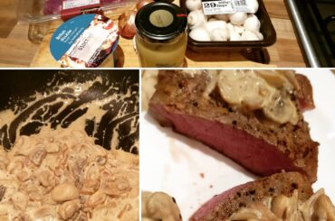 sous vide steak with mushroom sauce