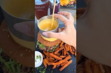 Cheesy burger with sweet potato fries