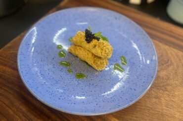 [homemade]savory cannoli - Parmesan shell,  cauliflower cream, balsamic “caviar”