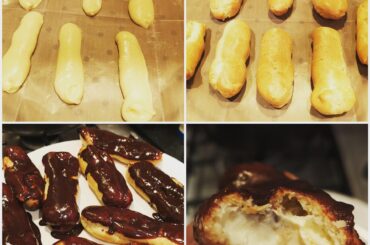 chocolate and custard eclairs