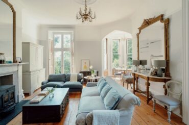 Living space in an 1840s Victorian hunting lodge with a turret used as a dining room, Bramford, Suffolk, England [1600x1067]