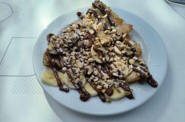 Chocolate Banana and Pistachio on Crêpe in Romeira Market, Almada, Portugal, yesterday.