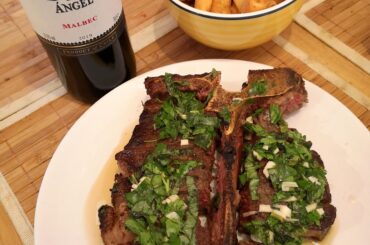steak with salsa verde and maris piper chips