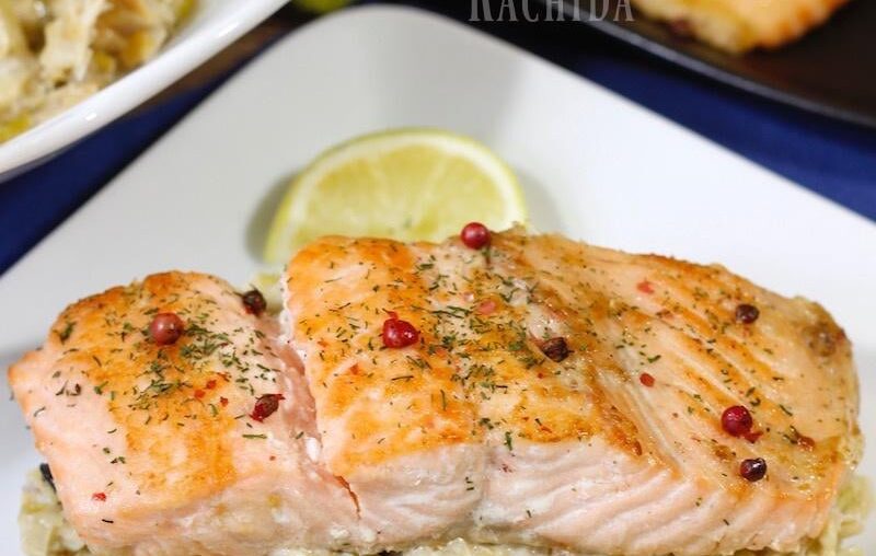 Saumon à la poêle sur fondue de poireaux