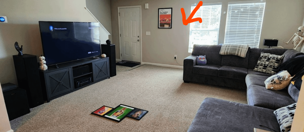 Help with empty space between couch and door.