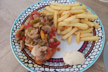Chicken schnitzel and fries