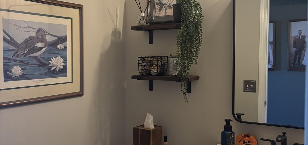 Painting this bathroom - should I keep the shelves?